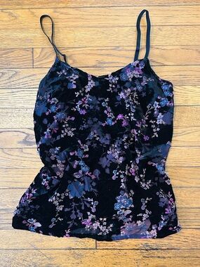 paparazzi Black Velvet Floral Camisole with Purple & Blue Accents